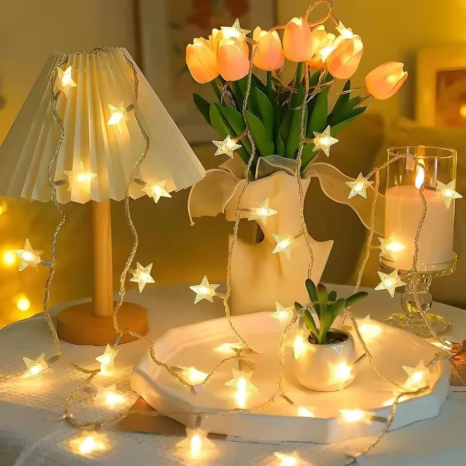 Luci a stringa a LED a forma di stella, luci fatate a batteria, ghirlanda natalizia per feste, compleanni, matrimoni, decorazioni per casa, patio e giardino.