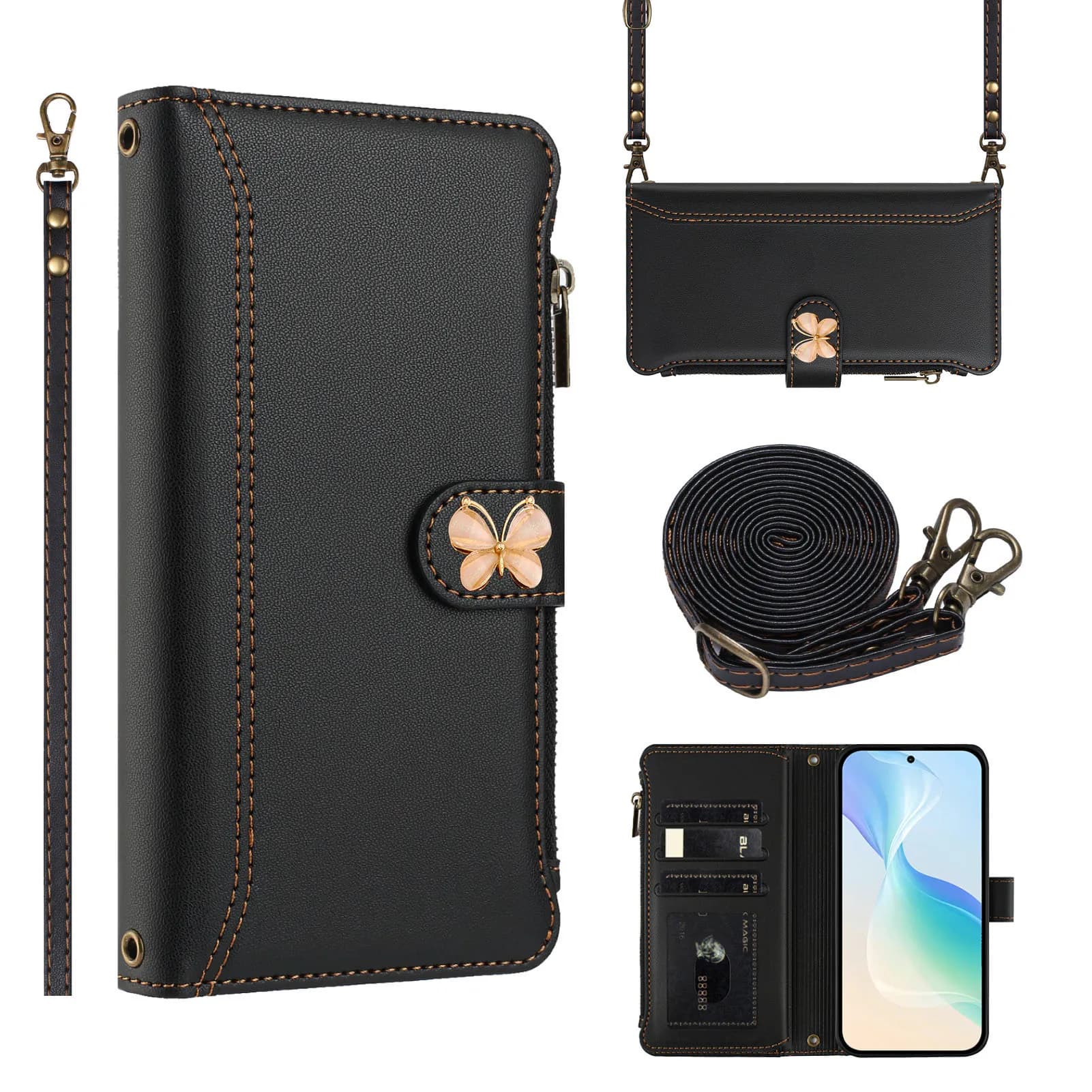 Mukti 9 Cards Wallet Case For Xiaomi POCO M7 Pro M6 Plus M5S M5 M4 M3 Butterfly Crossbody Leather Strap Book Flip Cover Funda