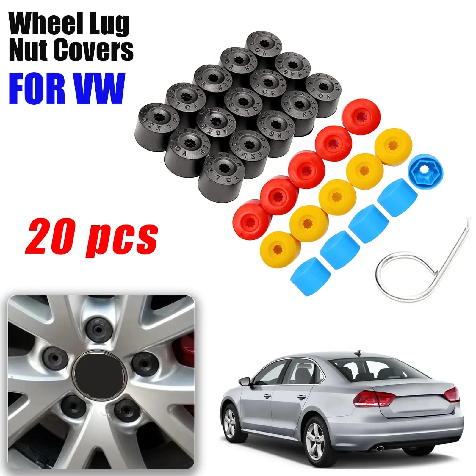 20PCS Auto Ruota Lug Dado Coperture 17 millimetri Auto Pneumatico Bullone Caps con Strumento di Rimozione per VW Jetta Passat Golf Caddy Beetle Tiguan 1K0601173