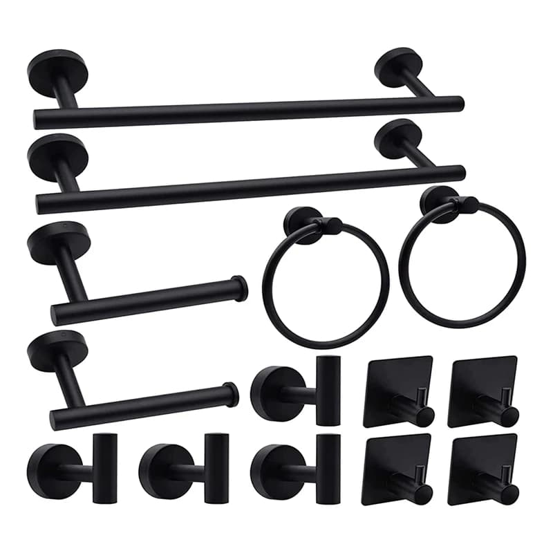 AB47-14-Pezzi Set di accessori da bagno nero opaco, set di accessori da bagno in acciaio inossidabile, set di portasciugamani da bagno,