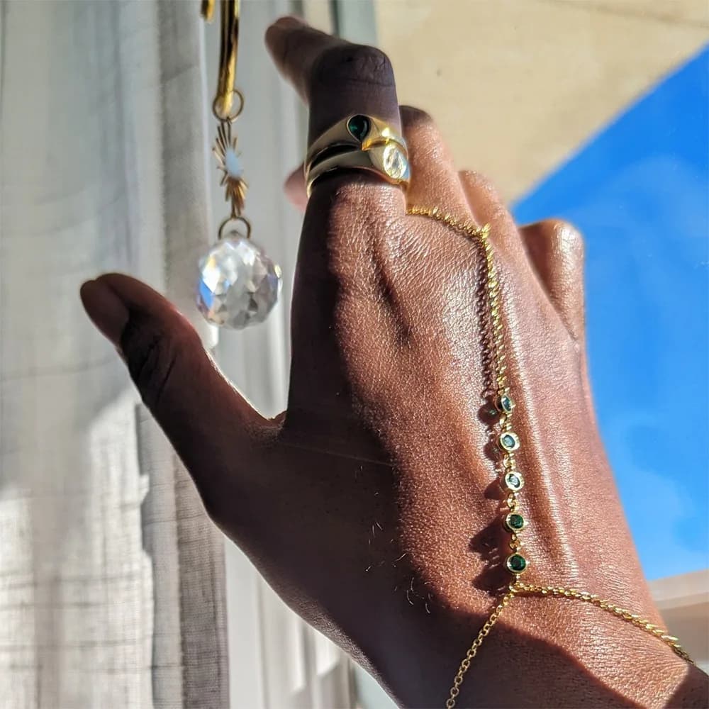 Bracciale a catena a mano alla moda in acciaio inossidabile per donna Bracciale con anello a maglie con perline di zircone alla moda Bracciale gioielli impermeabile all'ingrosso