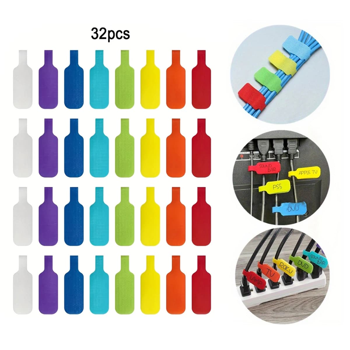 32pcs Durable MultiColor Cable Ties Write-On Cord Labels for Organization & Identification No Battery