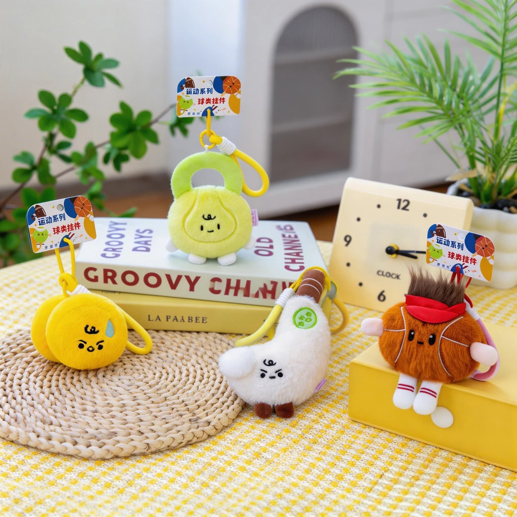 Portachiavi in peluche a tema sportivo – Mini figurine di manubri, kettlebell, mazze da golf e palloni da basket – Regalo ideale per bambini