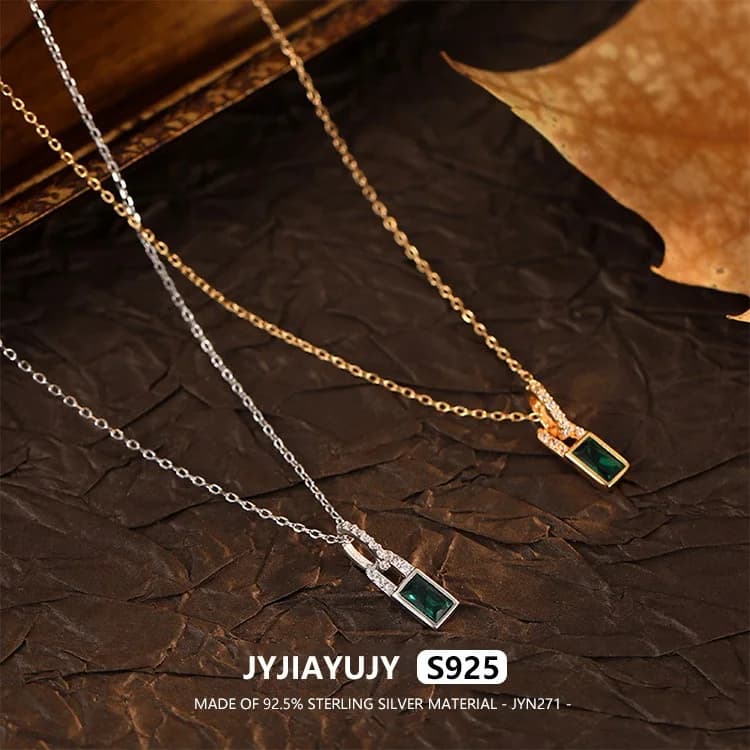 JYJIAYUJY 100% Intero Originale Sterling Silver S925 45 CENTIMETRI Collana Catena 14 MILLIMETRI Smeraldo Blocco Gioelleria Raffinata E Alla Moda Regalo Quotidiano JYN271