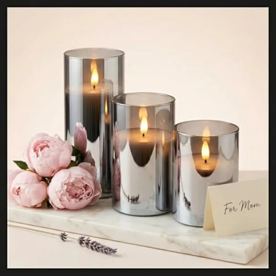 Candele LED Senza Fiamma Profumate alla Vaniglia con Telecomando e Timer, Set di 3 Candele Elettriche in Vera Cera con Effetto Sfarfallio in Vetro, Eleganti per la Casa