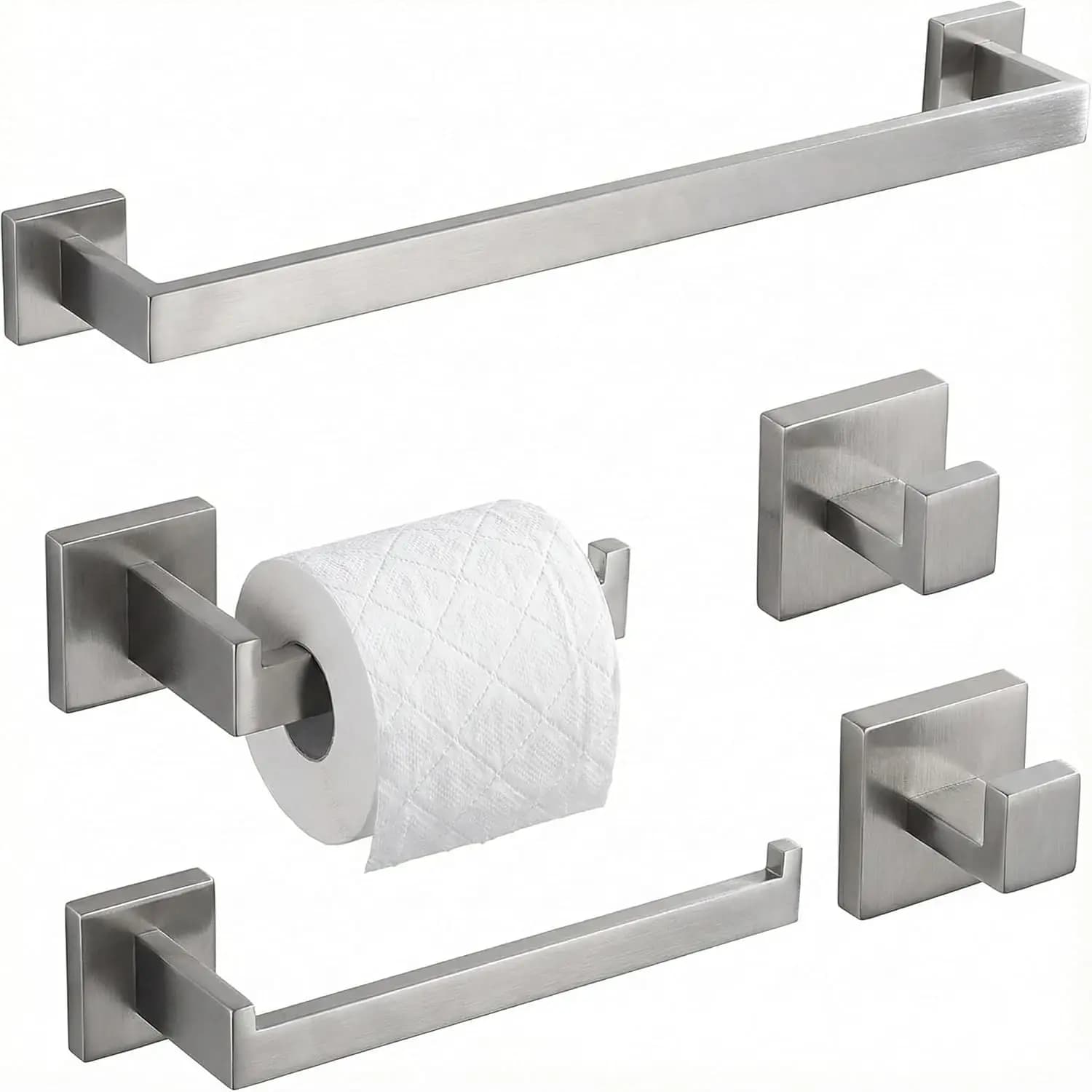 Set di 5 Accessori per Bagno in Nichel Spazzolato, Set Portasciugamani in Acciaio Inox SUS304, Accessori Moderni Quadrati con Porta Asciugamani da 16 Pollici
