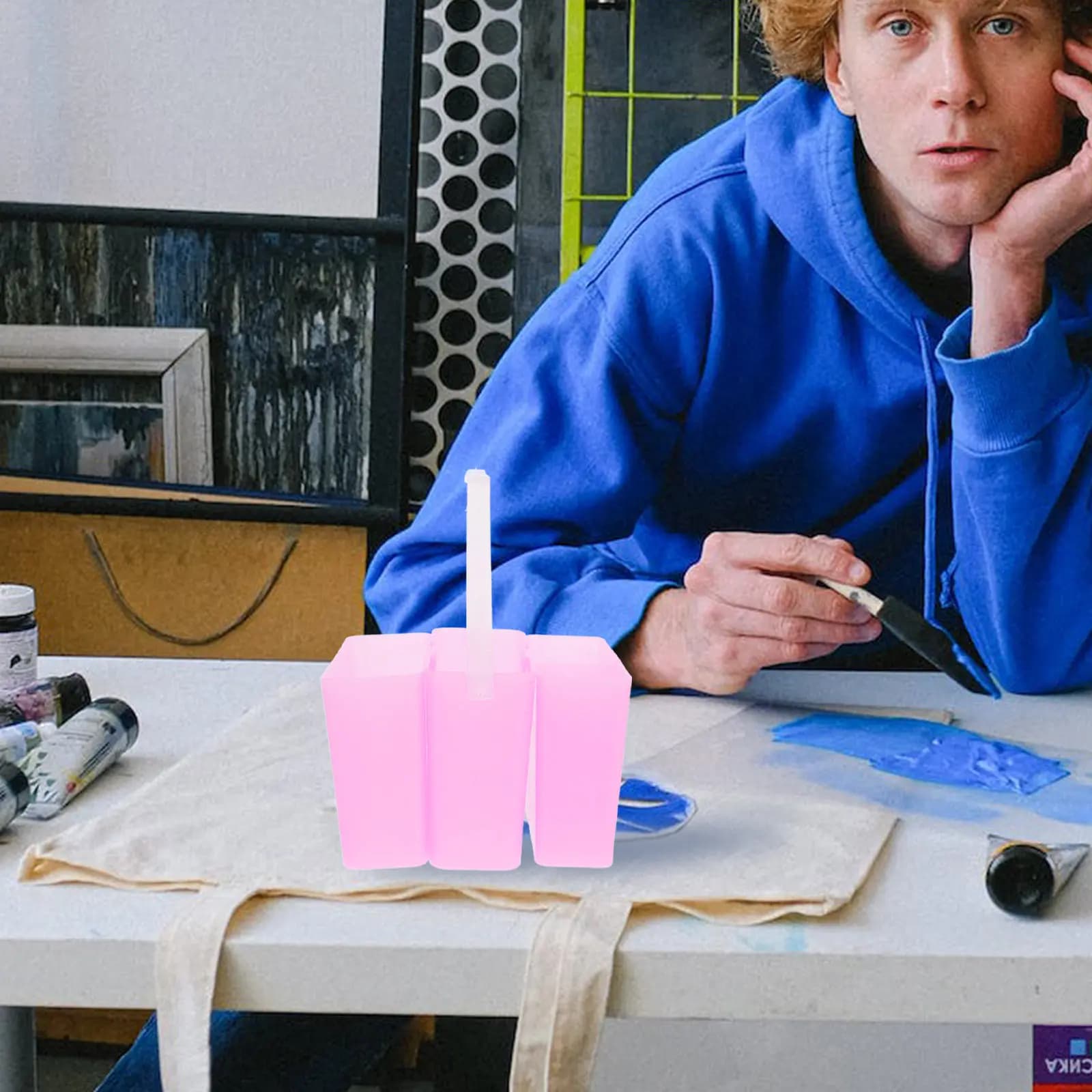 Portapennelli 3-in-1 Rosa, Lavapennelli Portatile Multifunzionale per Acquerello, Acrilico e Olio
