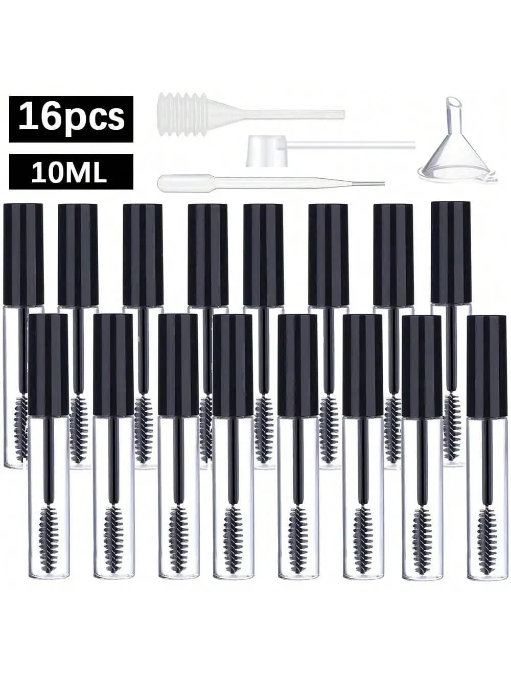 Flacone Vuoto per Mascara da 10ml, Contenitore Cosmetico Nero Ricaricabile con 4 Strumenti di Applicazione per Trucco Ciglia