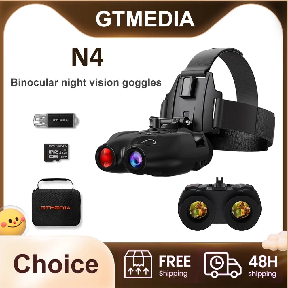 Binocolo per visione notturna GTMEDIA N4, IR 300 m, zoom 1080P HD 5X, regolabile a 7 livelli, utilizza foto e video, caccia diurne/notte per la fauna selvatica