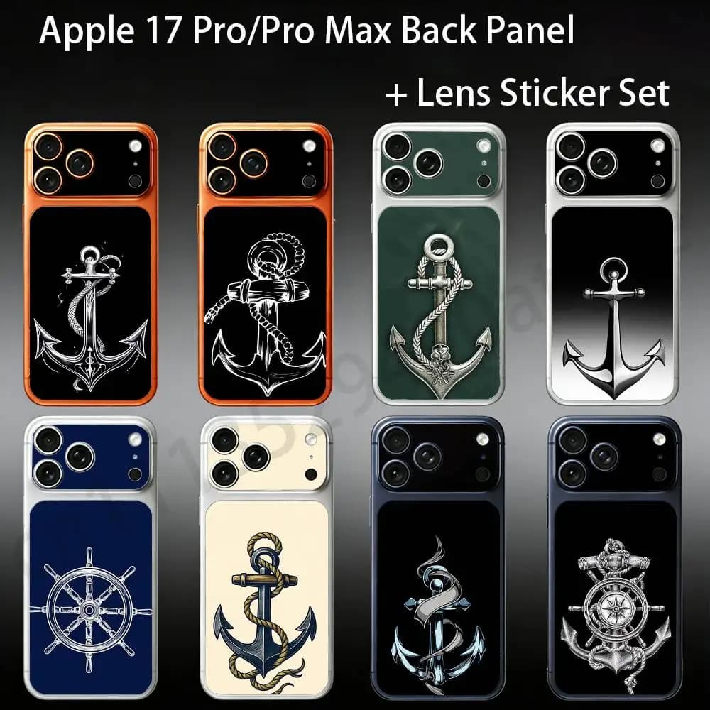 Cover posteriore per batteria iPhone 17Pro/ProMax con design Ancora, Timone di Nave e Adesivo Protettivo per Fotocamera