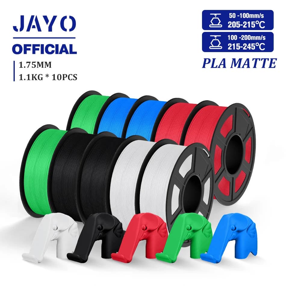 JAYO PLA Filament Opaco 10 Rolls PLA Filament 3D Printer 1.75mm 1.1KG Neatarily Ferite Smooth Finishing Materials for FDM 3D