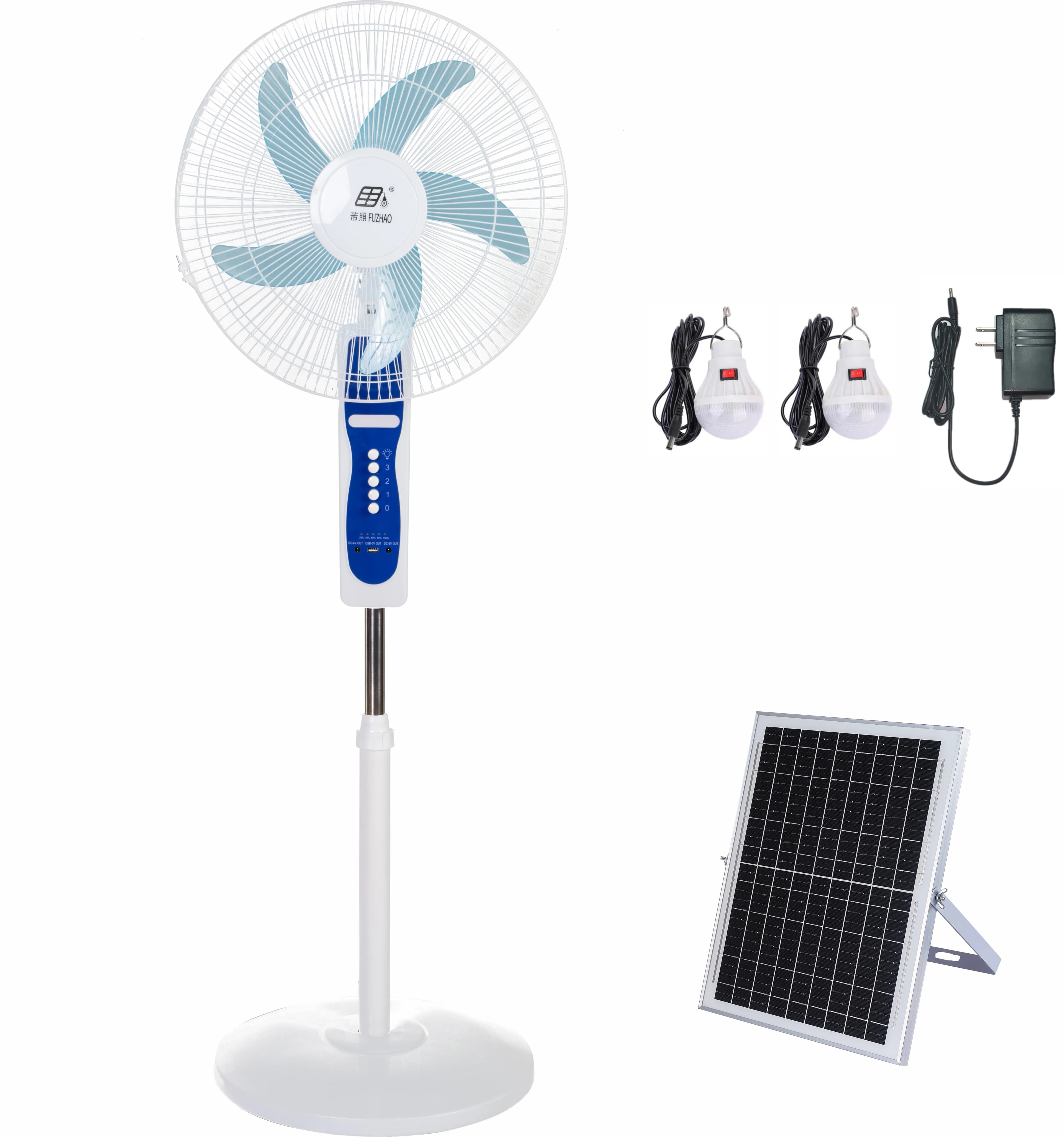 Ventilatore Solare Ricaricabile con Lampadine e Uscita USB, con Pannello e Luce, Ventilatore da Terra Solare da 16 Pollici dei Produttori Cinesi