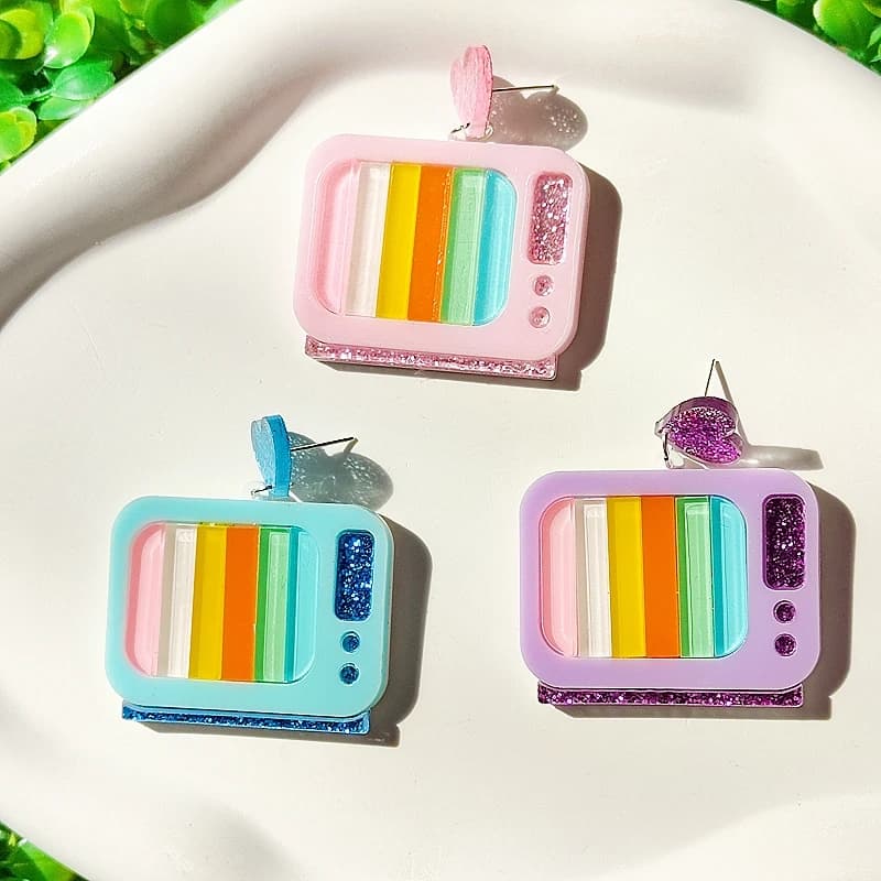 KUGUYS Televisione Strisce Colorate Orecchini a pendaglio per le donne Gioielli di moda Interessanti orecchini carini Accessorio acrilico alla moda