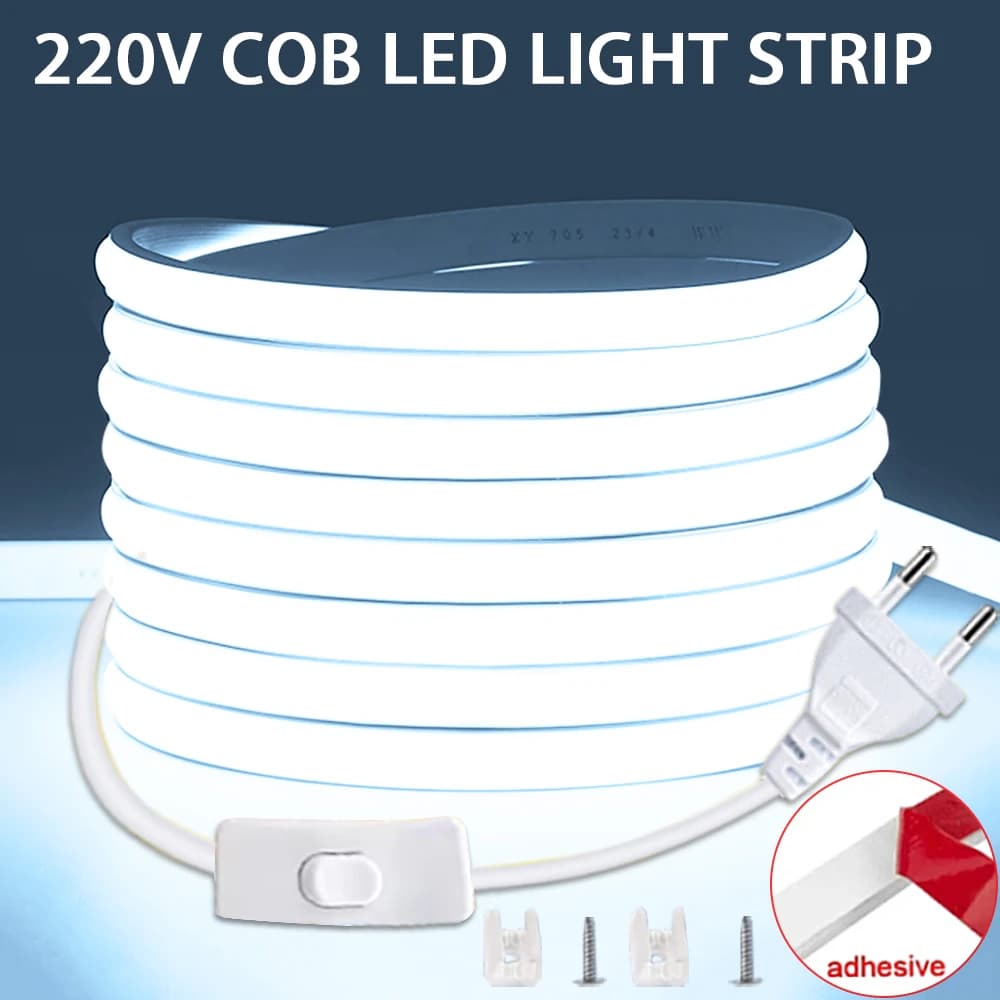 Striscia LED COB 220V Interruttore ON/OFF con spina europea Strisce LED 220V Nastro flessibile per la decorazione della stanza di casa della cucina