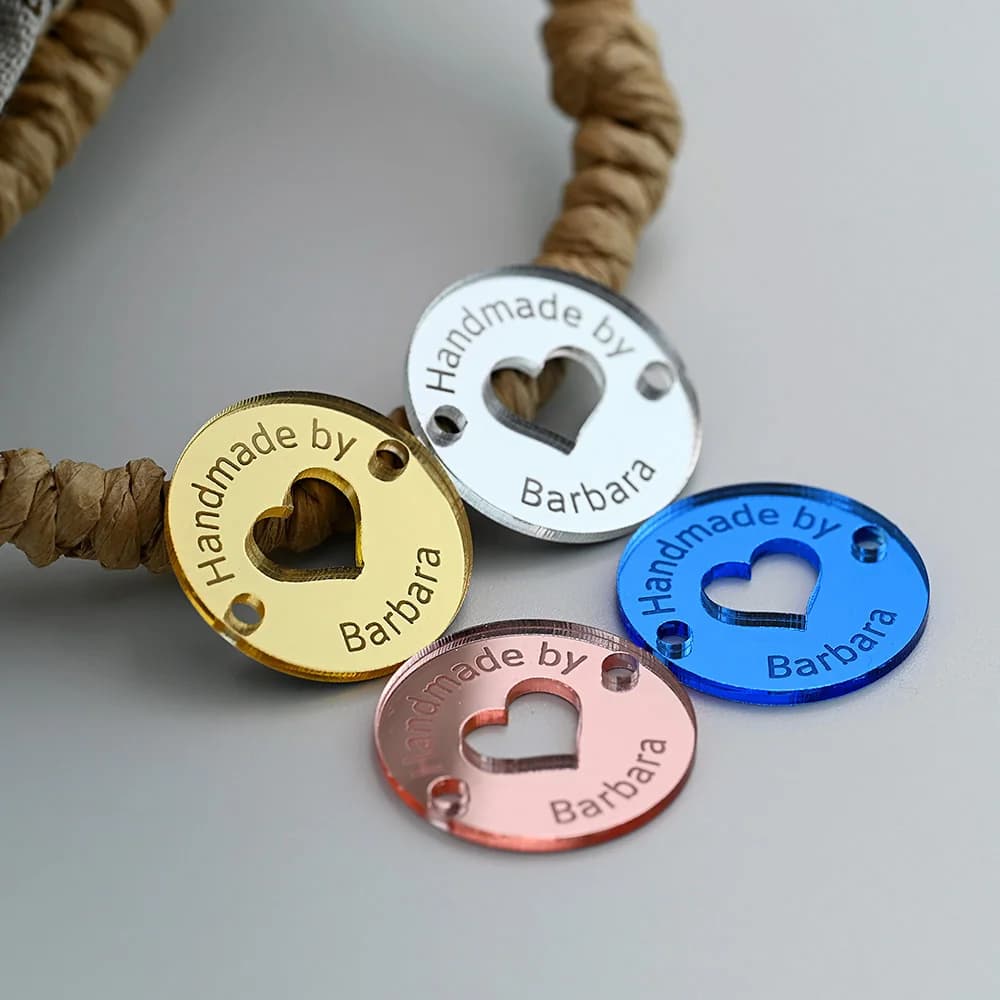 Etichette Personalizzate in Acrilico a Specchio Rotonde da 25mm, Incise al Laser per Artigianato Fai-da-Te, Abbigliamento, Cappelli, Decorazioni per la Casa, Logo Personalizzato