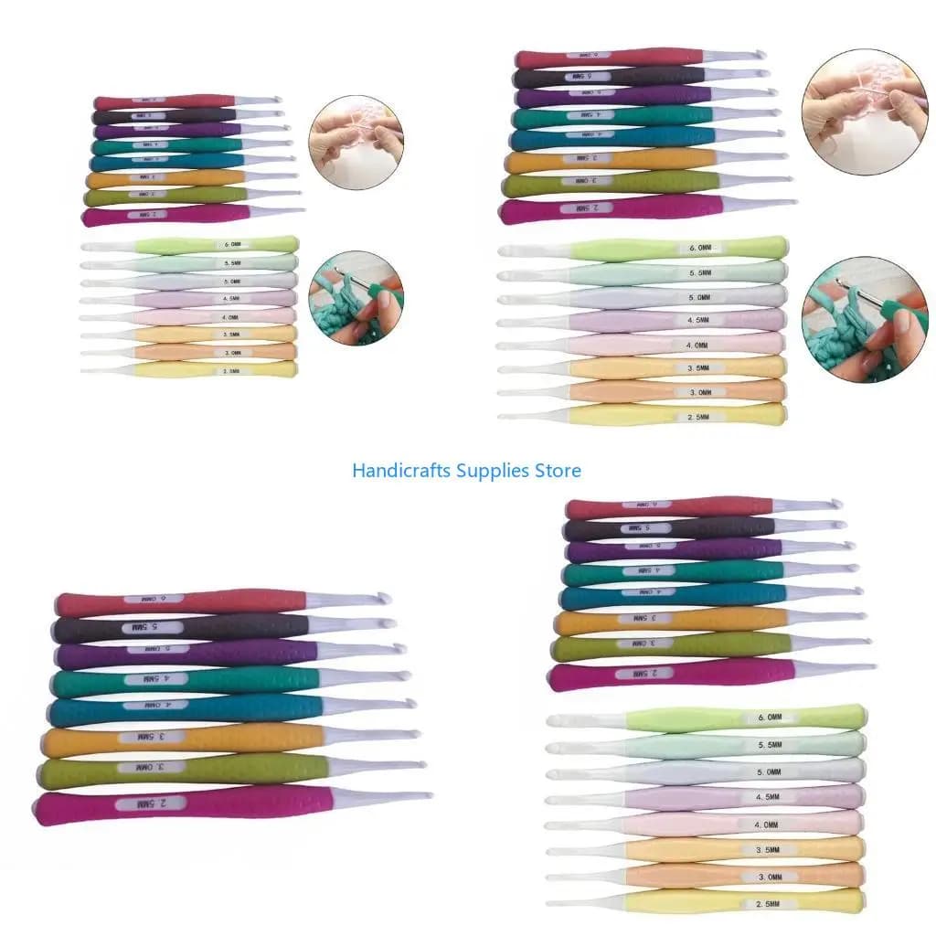 R1WA 8pcs Crochet Hooks Soft Grip Knitting Needle for Sweater Weaving and Sewing Essential Tool Antislip Handle