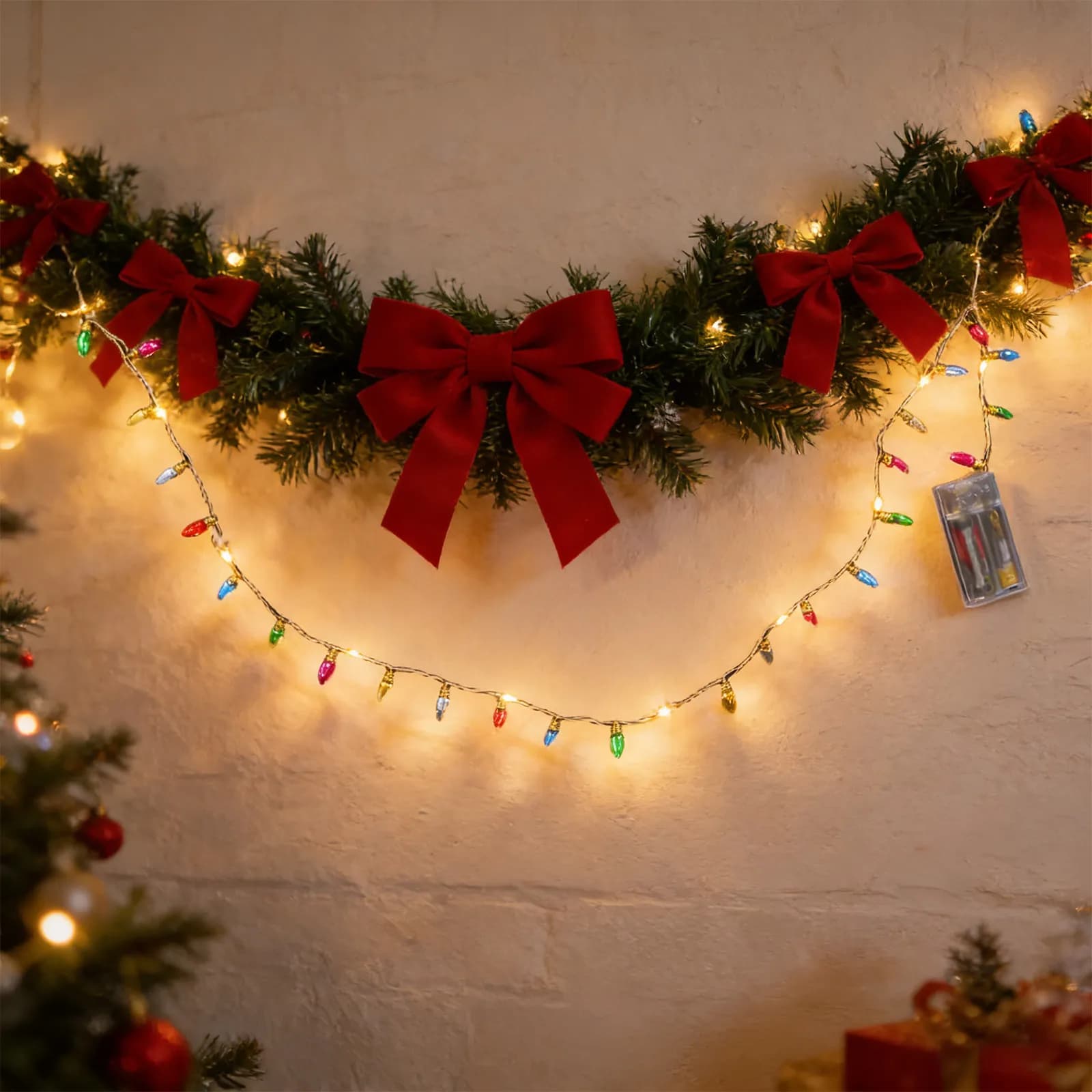 2 Pezzi Mini Luci Natalizie a Stringa Multicolore, Luci Finte per Mini Casa, Decorazione Natalizia per Micro Paesaggi