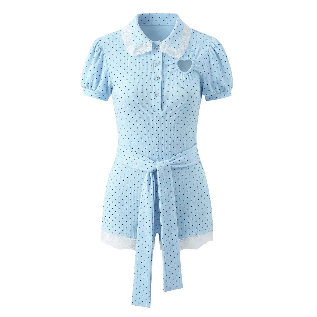 DSMTRC Nuovissimo Abbigliamento Estivo da Donna, Tuta Corta con Maniche Corte, Stampa a Pois, Fascia Elasticizzata, Elegante e alla Moda con Cuore Traforato