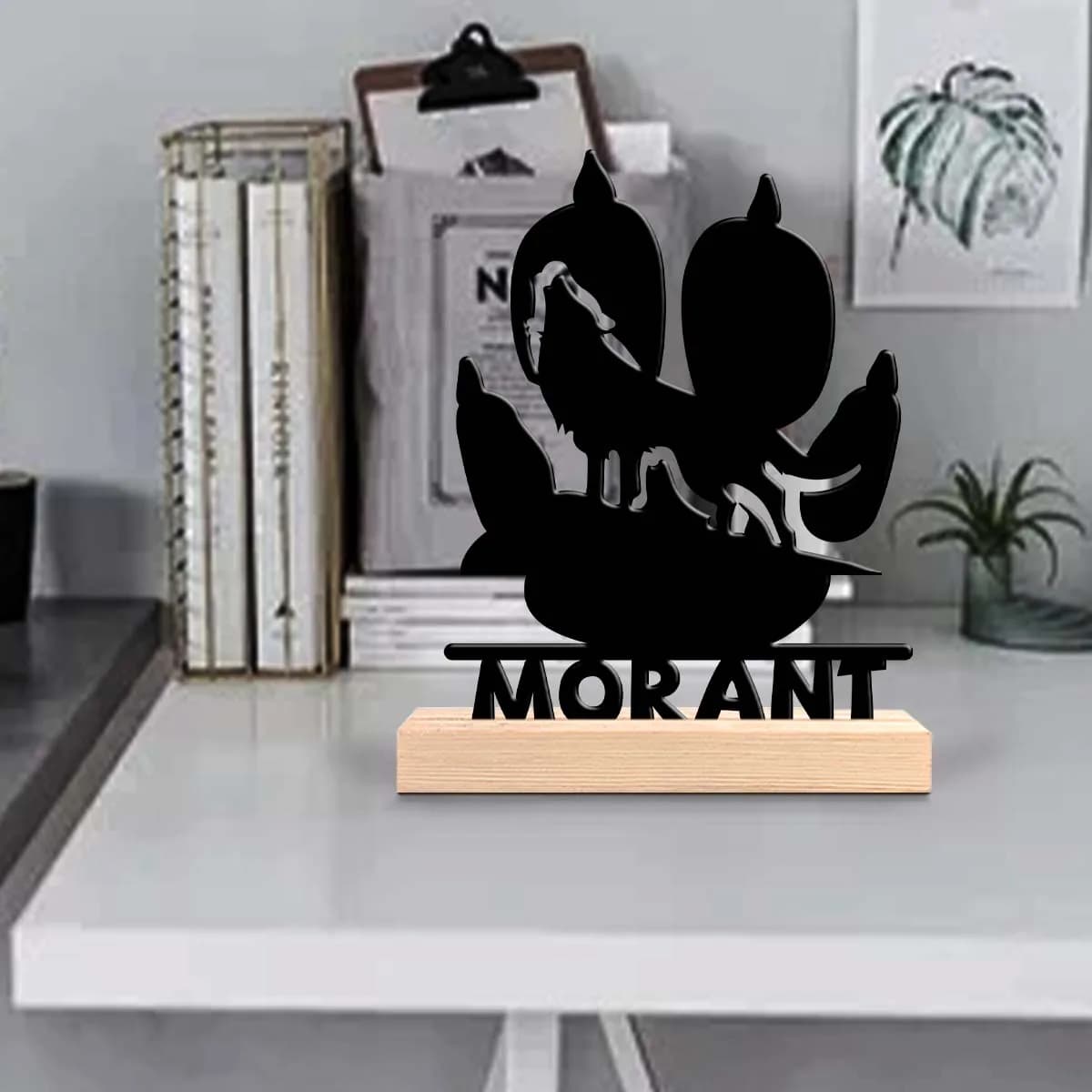 1pc Customized Minimalist Metal Ornaments Customizable Name Equipped with A Wooden Base Perfect for Home or Office Decoration