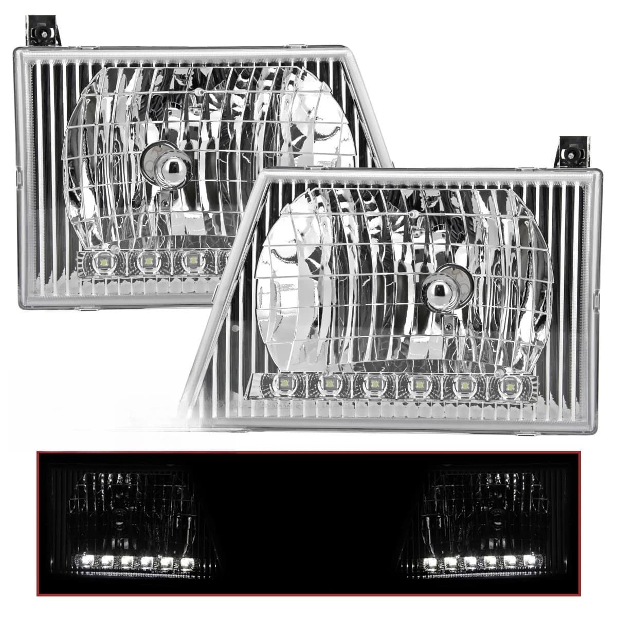 Fari anteriori compatibili con E150 E250 E350 E450 Econoline 1992-2006, con striscia LED trasparente 92-06