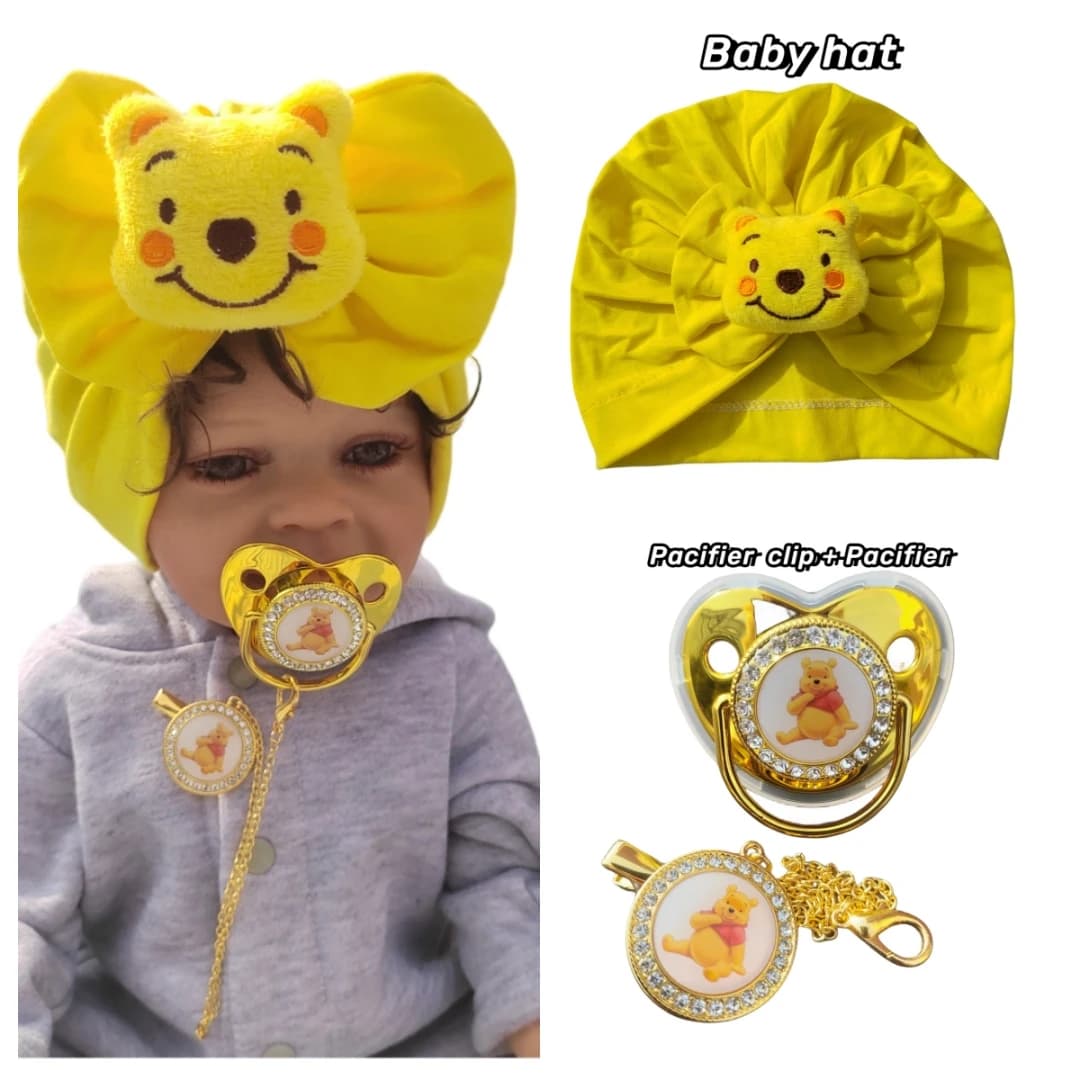 Miniso Baby Winnie the Pooh pacifier with yellow bear Bling Porta ciuccio luxury baby cap in silicone Scene objects for New Year