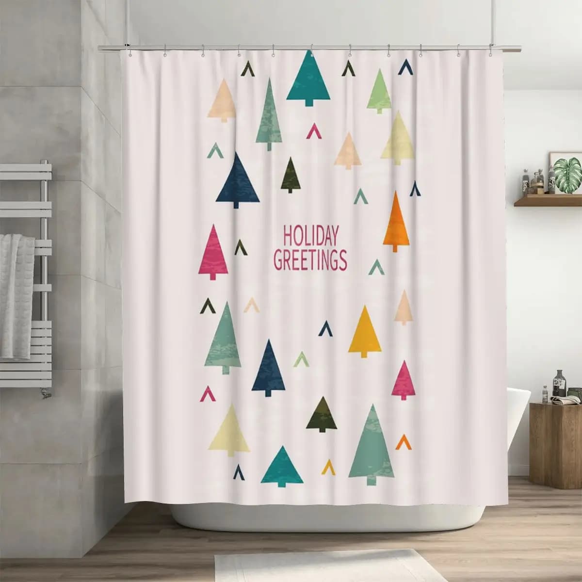 Tenda da doccia natalizia per albero di Natale, in poliestere impermeabile, con ganci