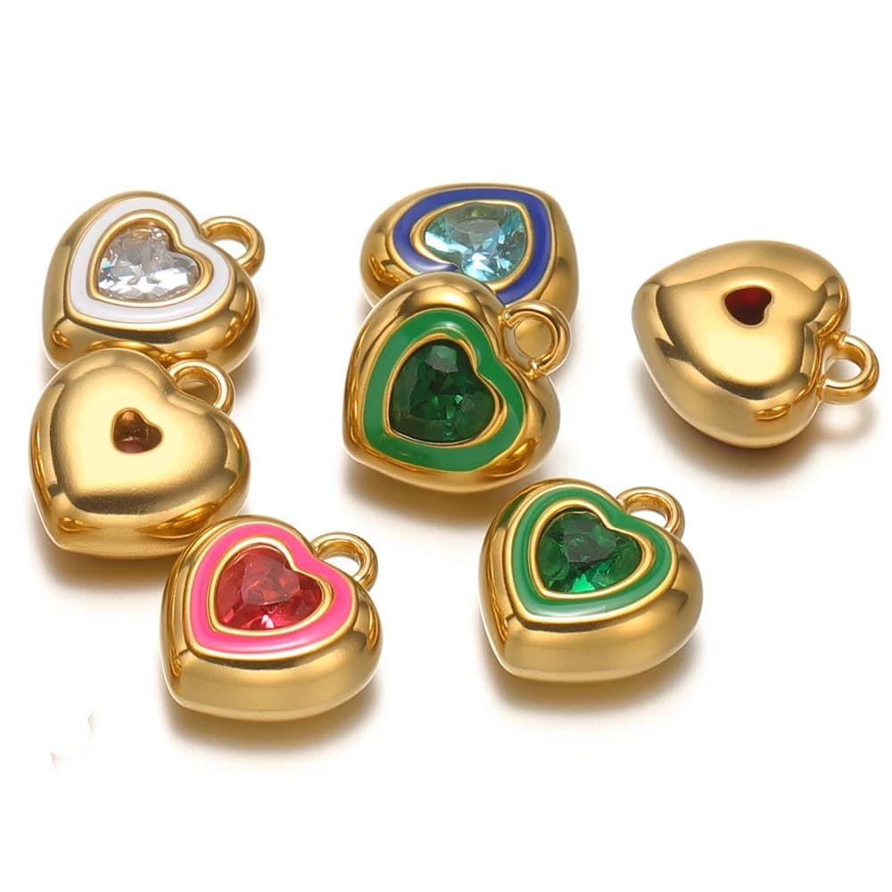 4 pendenti in smalto con zirconi a forma di cuore squisito in acciaio inossidabile per collane di gioielli fai da te che realizzano materiali per orecchini e braccialetti