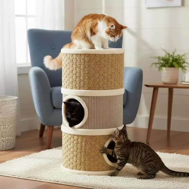 Torre Tiragraffi per Gatti da Interno, Struttura per Arrampicata con Corda di Sisal e Alghe Marine, Piattaforma Accogliente e Morbida in Peluche