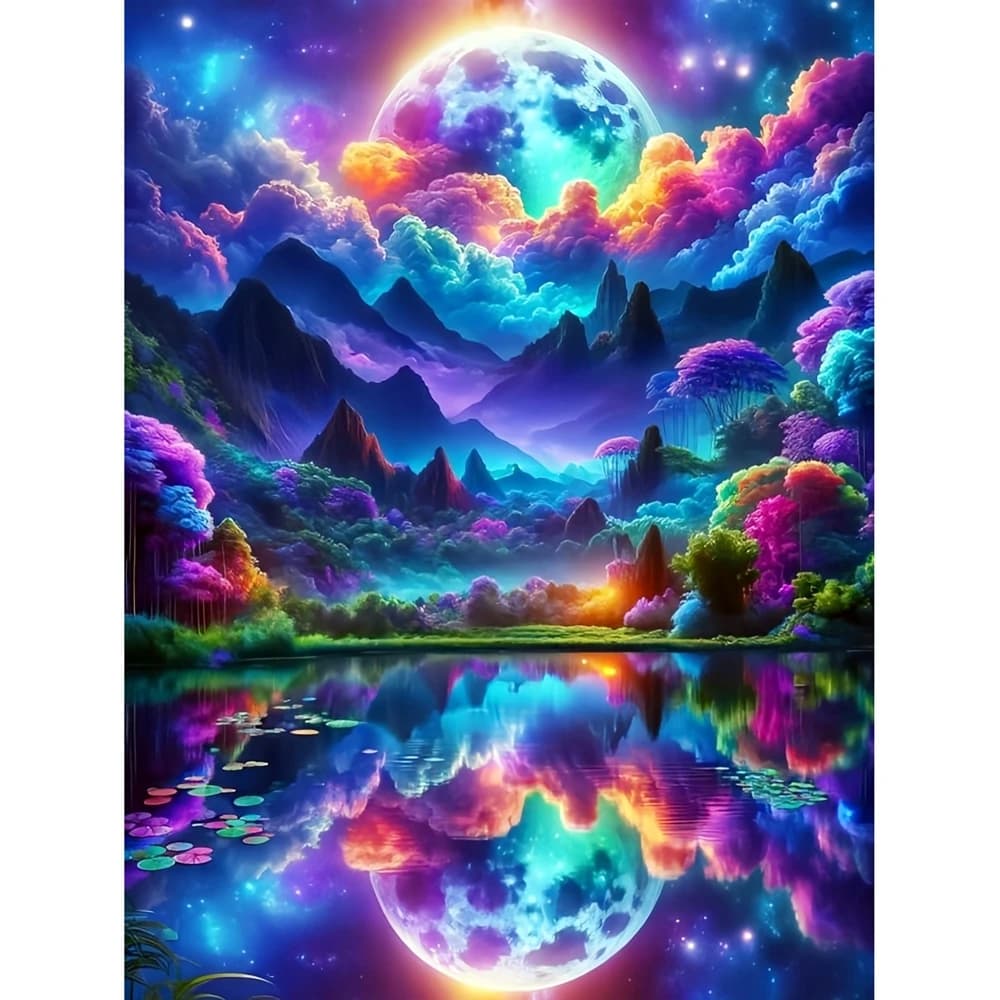 Diamante Mosaico Paesaggio Pittura Luna Ricamo Pieno Quadrato Rotondo Laghi Punto Croce Strass Fatto a Mano Hobby