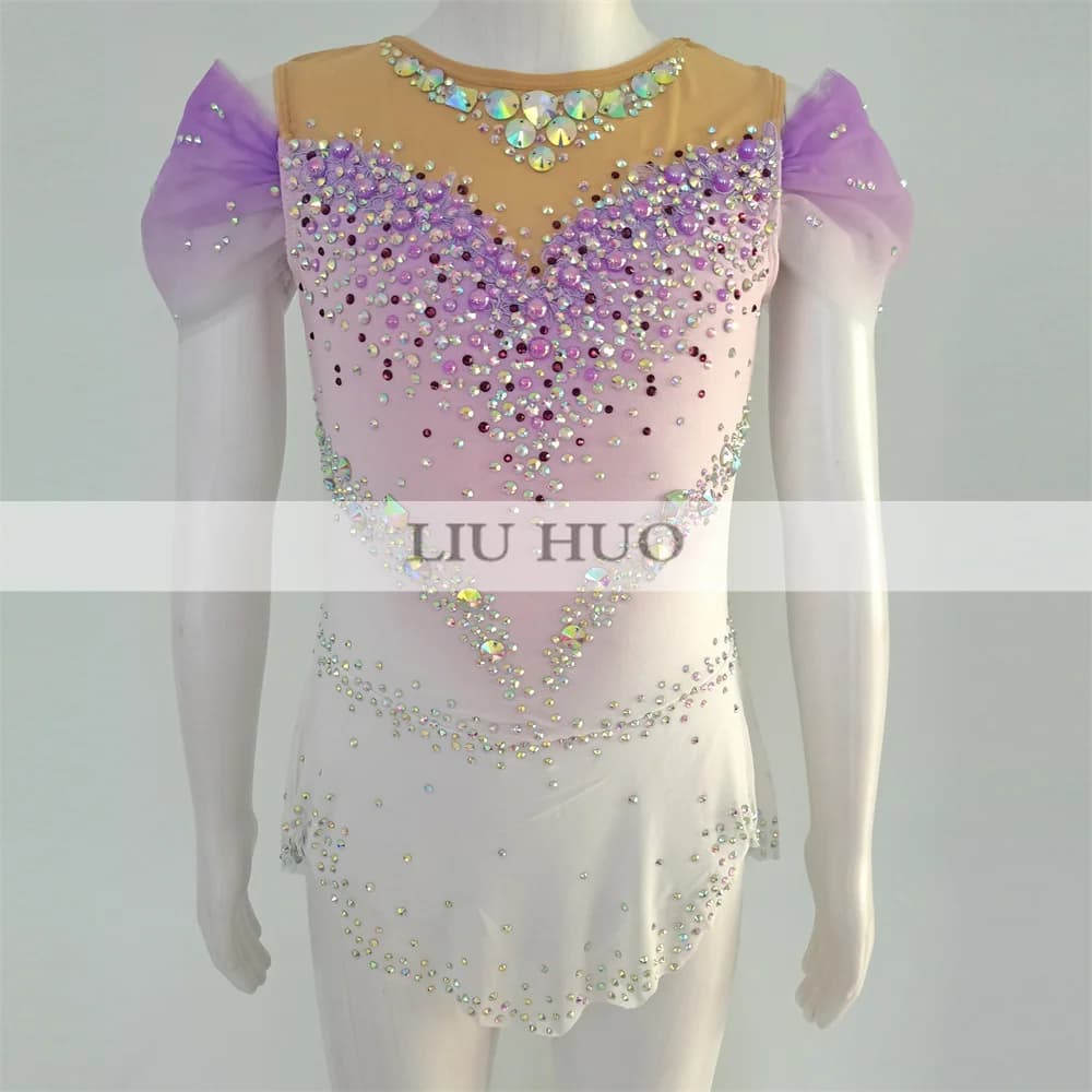 LIUHUO Pattinaggio di Figura Vestito da Donna Ragazza Prestazioni sul Ghiaccio Ginnastica Ritmica Concorso Body Danza Balletto Rosa Aerobico