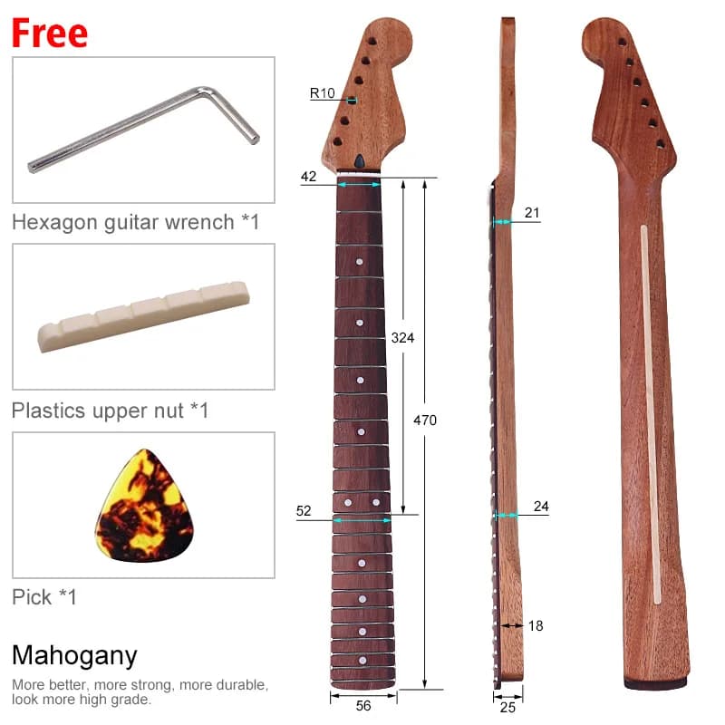 Manico per chitarra elettrica Modifica chitarra in mogano Manico Qin Chitarra in legno Collo modificato Montaggio Accessori per strumenti fai-da-te