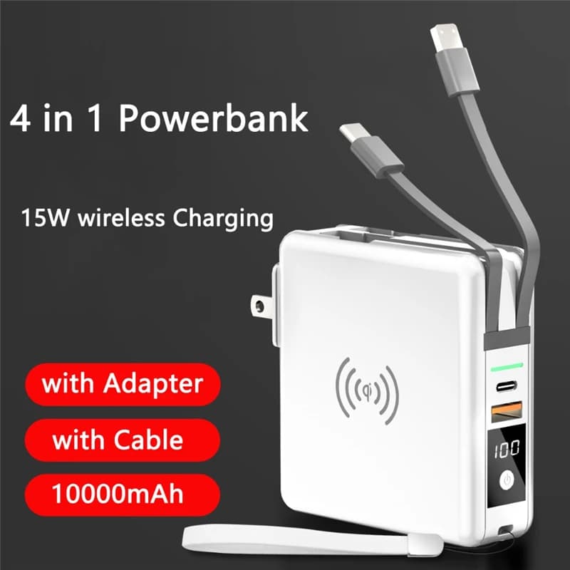 Power Bank 10000mAh con spina ca 15W ricarica Wireless veloce Powerbank USB tipo C caricatore da muro per telefono cellulare per iPhone 14 Xiaomi