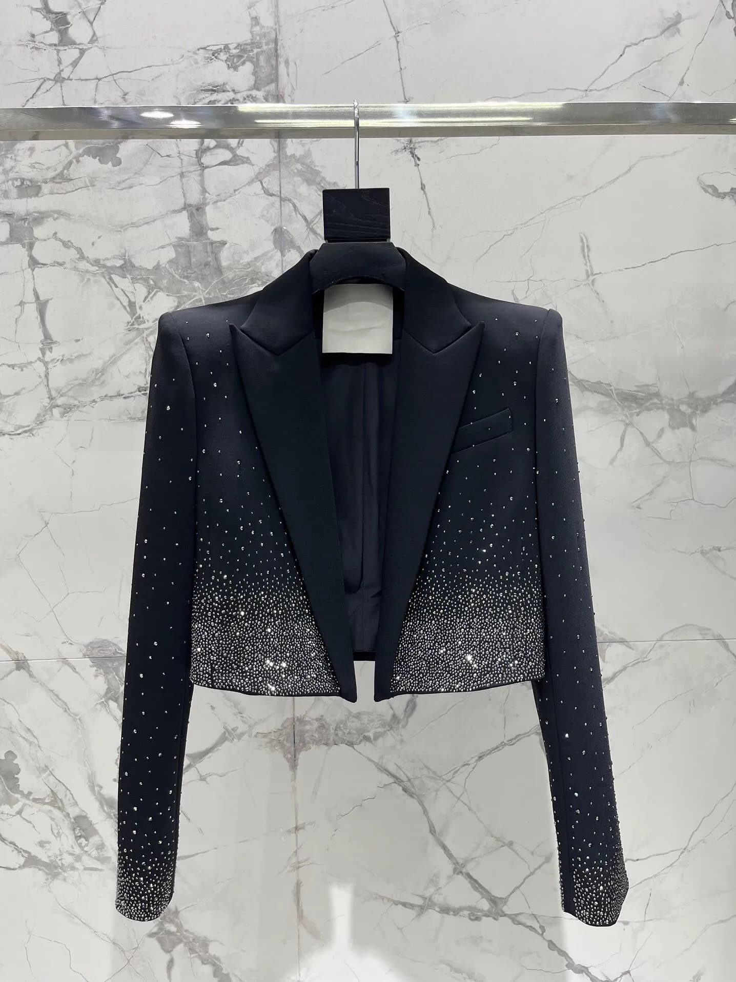 2025 Autumn European Style Women's Black Short Blazer New Fashion Bling Bling Rhinestone Cool Jacket