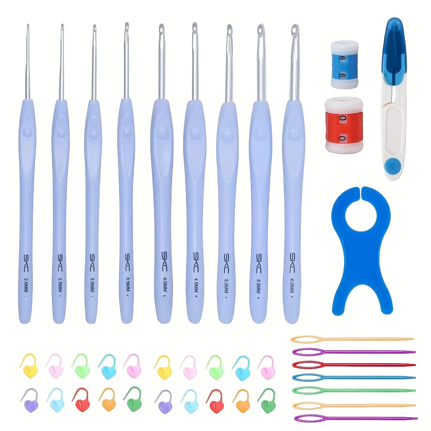 Set di 9 uncinetti con impugnatura morbida, kit ergonomico di ferri da maglia con contatore di file e marcatori di punto, strumento per cucito per principianti