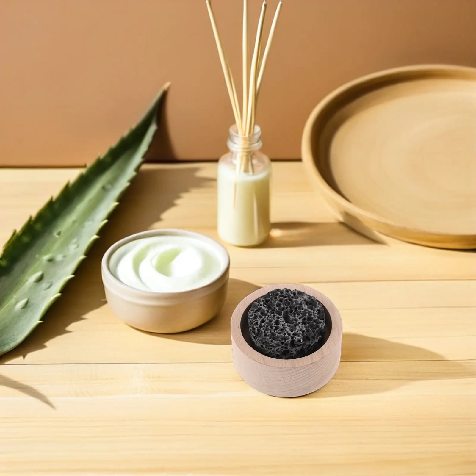 Diffusore di aromi in pietra lavica piccolo, diffusore passivo in pietra vulcanica per oli essenziali, per camera da letto, ufficio, yoga, con base in legno, per il relax