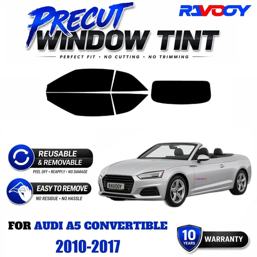 RAVOOY Precut Window Tint, Reusable Removable EPU Film, Custom Fit for Audi A5 Convertible 2010-2017, UV Heat Protection