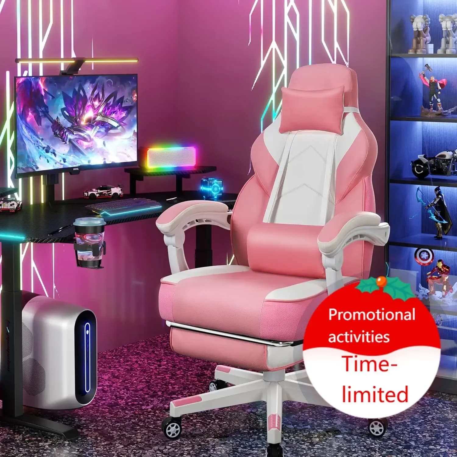 Big and Tall Gaming Chair for Adults, 330lbs Heavy Duty Computer Chair with Footrest & Massage Lumbar Support, Wide Seat High Ba