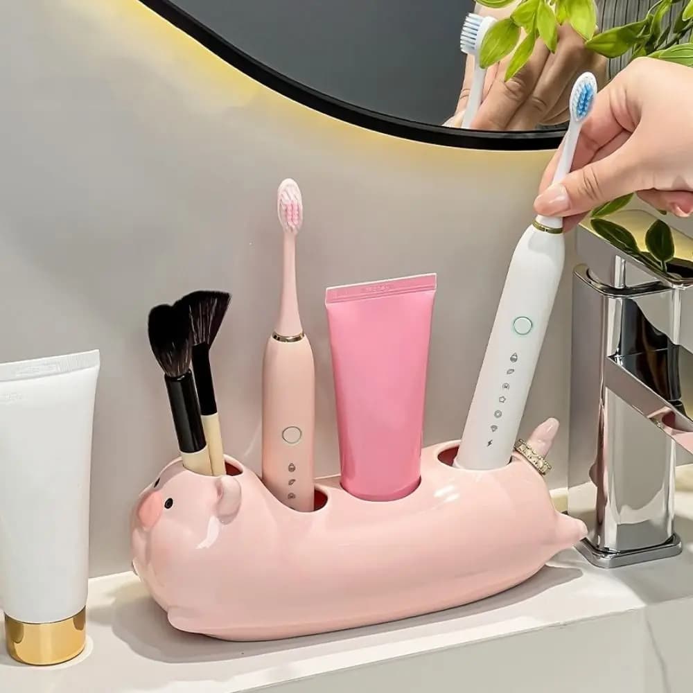Portaspazzolino elettrico Cartoon Pig, supporto decorativo salvaspazio per spazzolino elettrico, in ceramica impermeabile