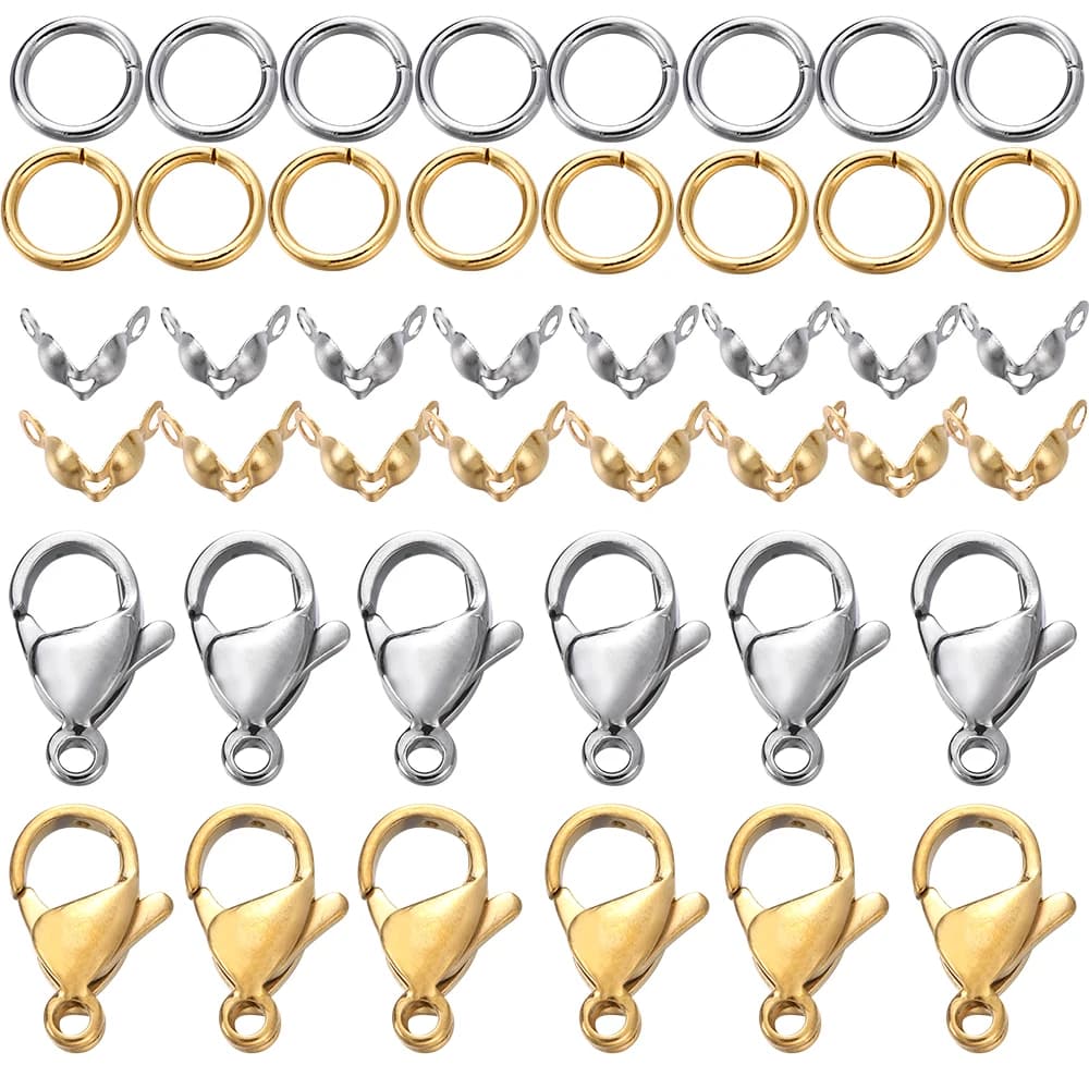 80 pz/set chiusura a moschettone in acciaio inossidabile anelli di salto connettori chiusura a crimpare estremità per braccialetto collana catene creazione di gioielli fai da te