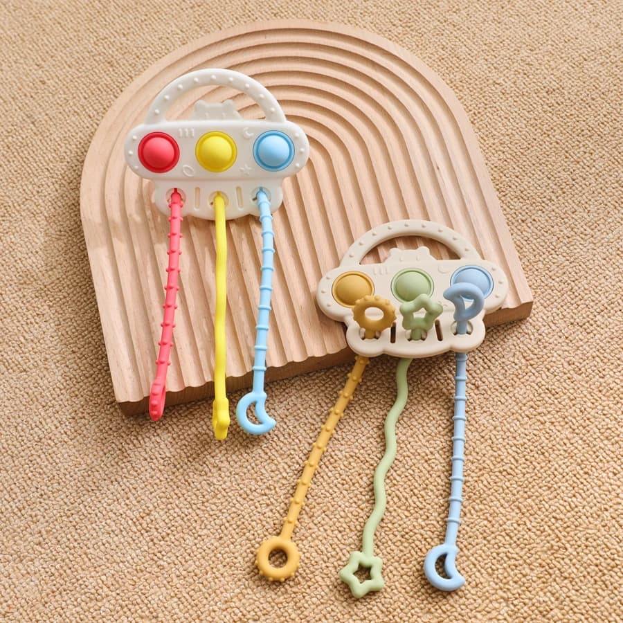 Giocattolo per massaggiagengive in silicone per bambini Giocattoli sensoriali per la dentizione per addestramento della corda in silicone per uso alimentare per alleviare i dentia da masticare