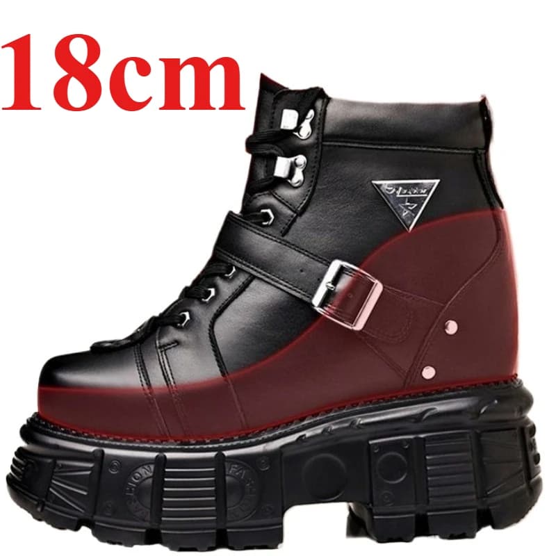 Stivali da Moto in Vera Pelle da Uomo con Rialzo Interno 18cm, Scarpe per Banchetti, Presentatori, Palcoscenico, Bar, Appuntamenti, Attori, Tempo Libero