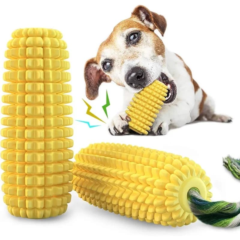 Giocattoli da Masticare per Cani in TPR a Forma di Mais con Corda, Sonori, Resistenti, per la Pulizia dei Denti, per Cani di Piccola, Media e Grande Taglia, per Masticatori Aggressivi, Anti-Noia