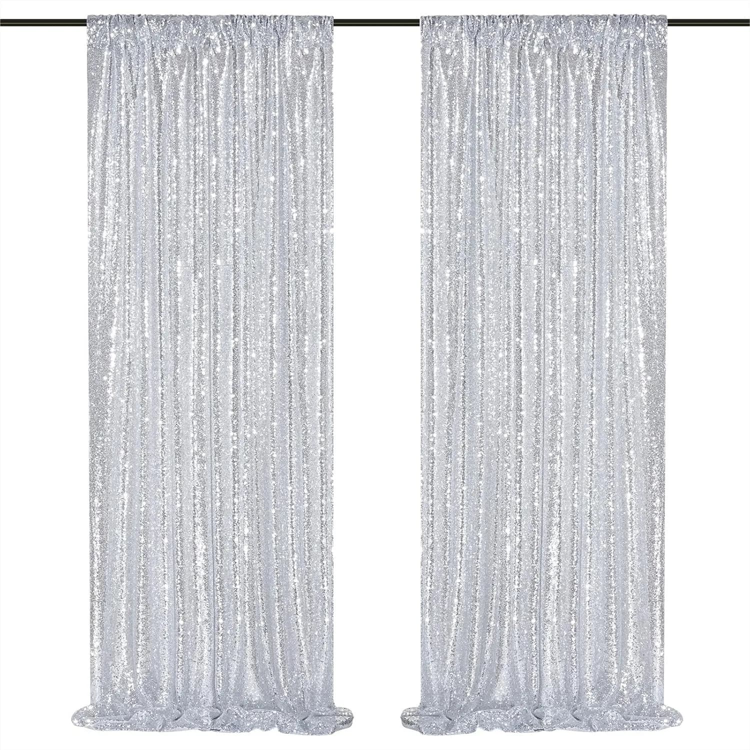 Sfondo con Paillettes Argento, 2 Pannelli 4x8ft, Tende per Foto di Natale, Matrimoni, Baby Shower, Decorazioni per Palcoscenico