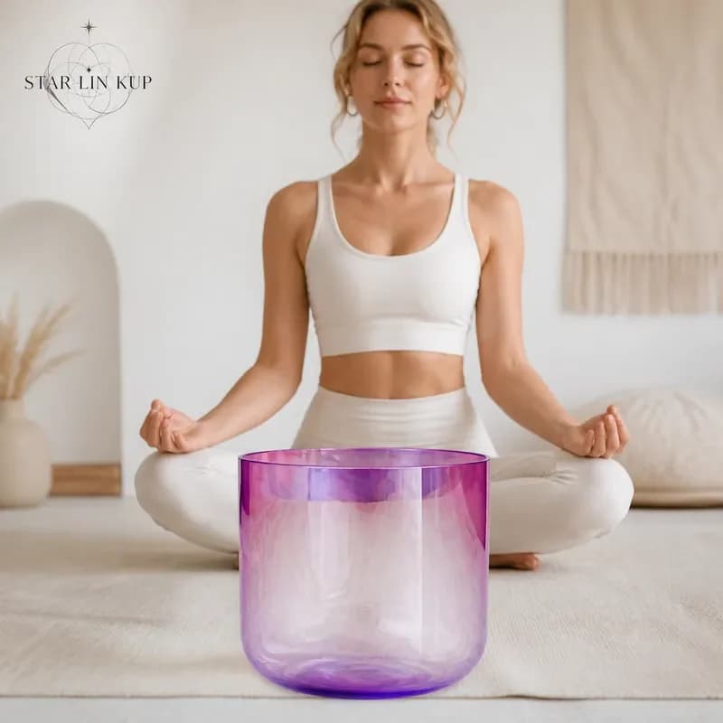STAR LIN KUP 7-8.5 Inch Large Purple Alchemy Crystal Singing Bowl for Meditation Yoga Sound Healing Chakra Balance Deep