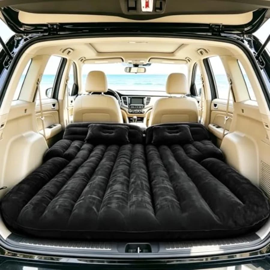 Materasso Gonfiabile per SUV, Materasso Auto Ispessito con Flockato, Letto da Viaggio e Campeggio con 2 Cuscini e Pompa ad Aria, Materassino Portatile per Auto