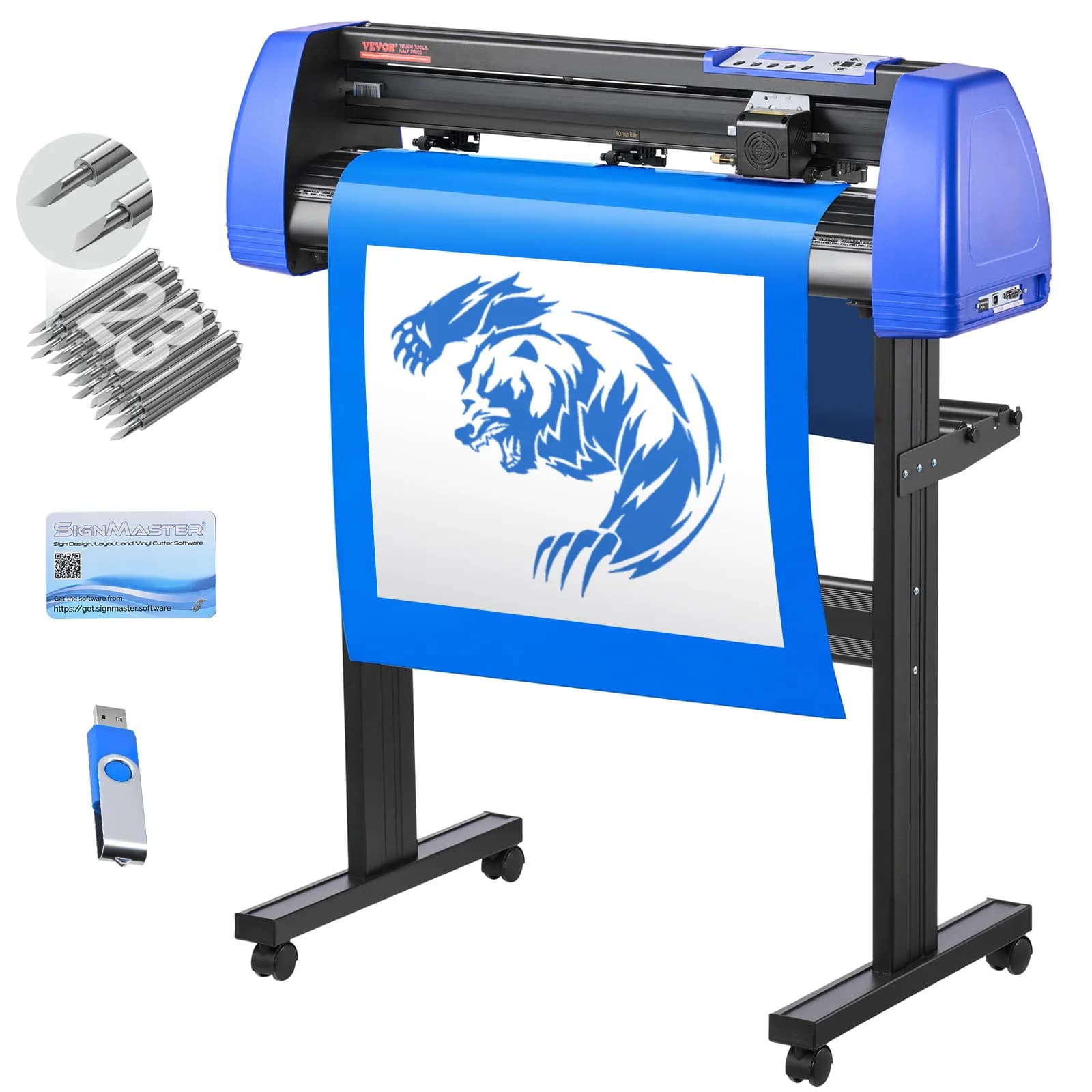 VEVOR 28" Vinyl Cutter Machine with 20 Blades Max 720mm Paper Feed Sturdy Floor Stand Adjustable Force and Speed for Sign Making