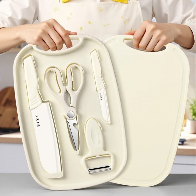 Set tagliere 2 in 1 Mannaia per carne affilata per la casa Coltello da frutta Forbici da cucina e tagliere in plastica, set di coltelli portatili