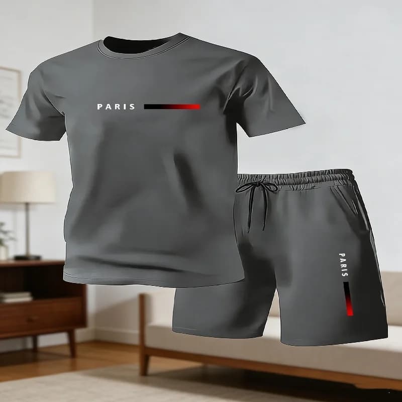 2026 popular men's casual T-shirt and shorts two-piece set men's short sleeved loose breathable sports suit