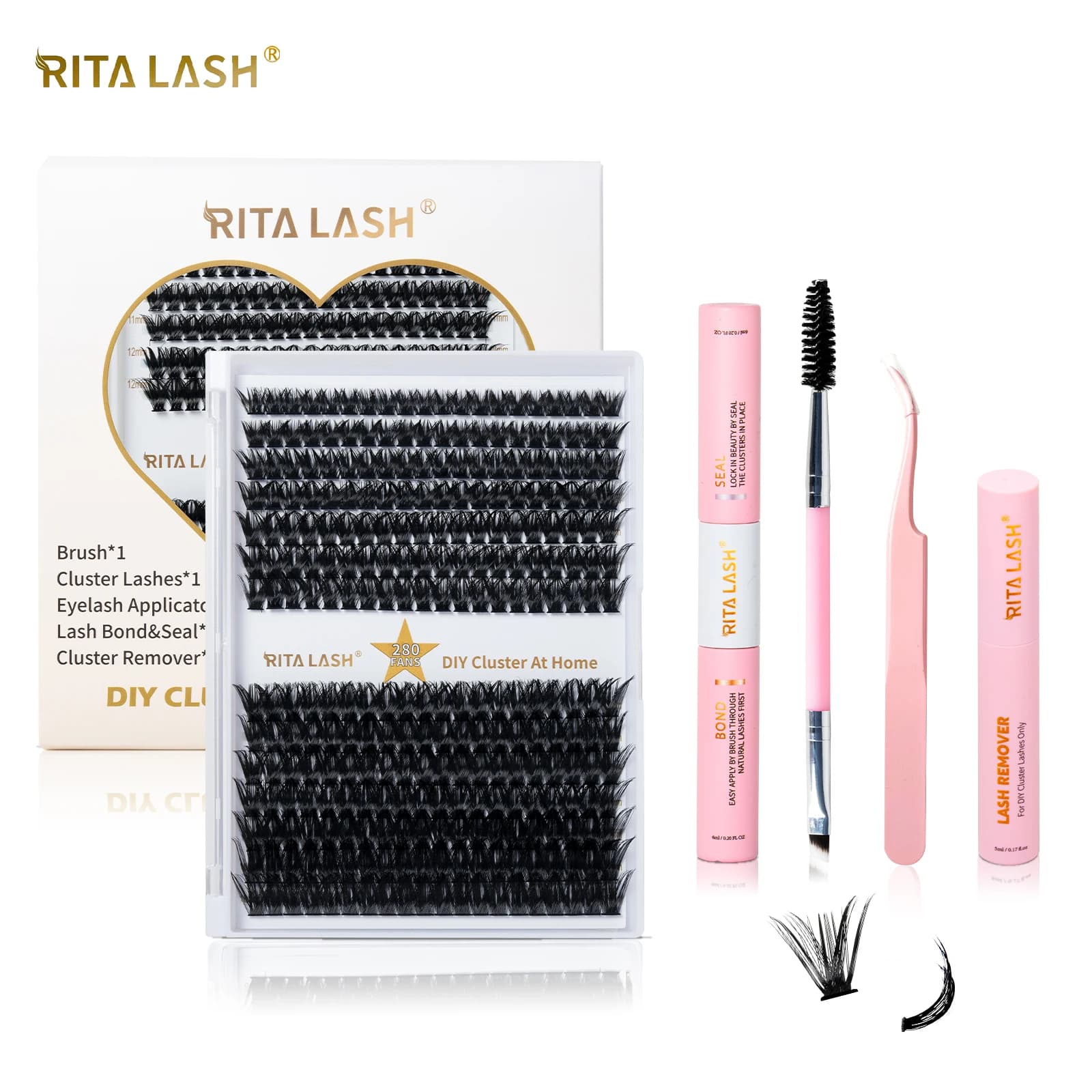 RITALASH Kit of extension of the DIY eyelashes, 280 pieces of eyelash clusters with tie and seal of eyelashes, brush for Mascara glue bunch for eyelashes, Lash Ap