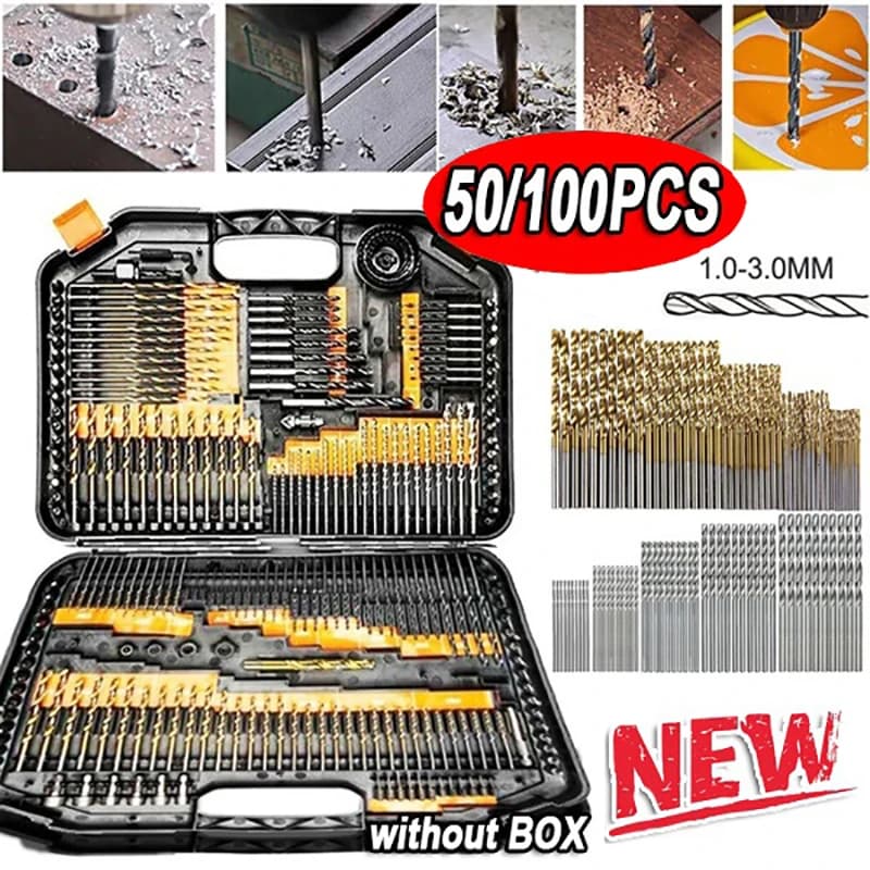 100/50 pieces titanium coated drill bits HSS high speed steel set electrical tools 1/1.5/2/2.5/3mm
